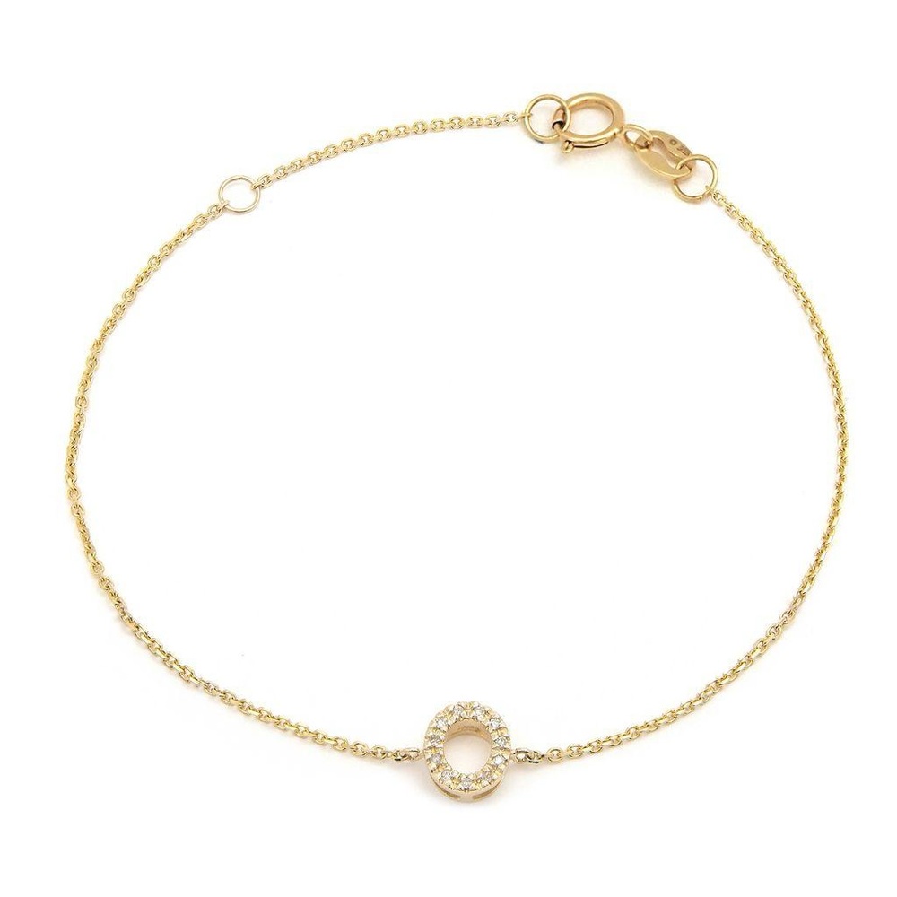 14K Real Yellow Gold Initial ”O” Single Prong Diamond Bracelet 7+1″